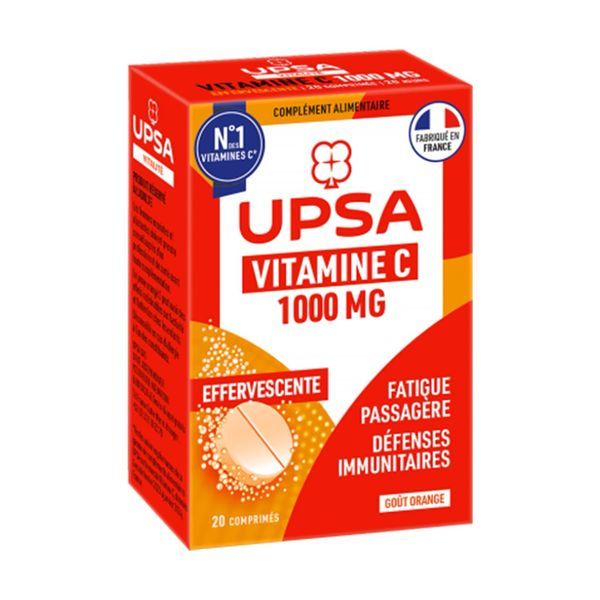 UPSA VITALITE Comprimé effervescent, complément alimentaire à base de vitamine C, bt 20