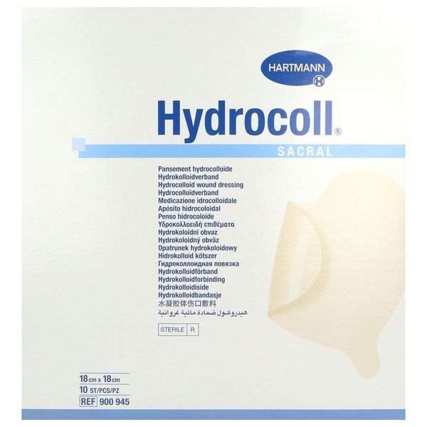 HYDROCOLL SACRAL NOUVELLE GENERATION Pansement hydrocolloïde stérile, spécial région lombosacrée, 18 cm x 18 cm (ref. 9009451), bt 10