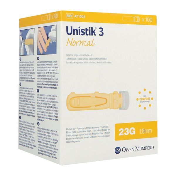 UNISTIK 3 NORMAL Autopiqueur jetable, stérile, pour prélèvement sanguin indolore, bt 100