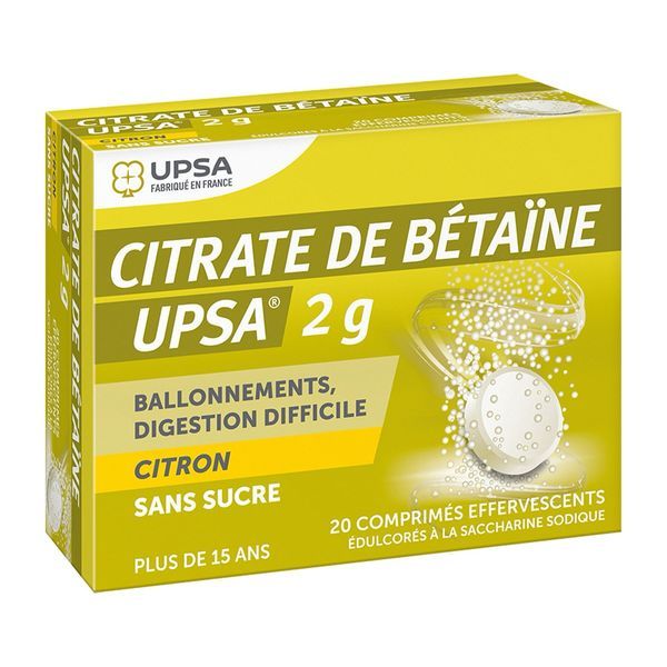 CITRATE DE BETAINE CITRON UPSA SANS SUCRE Comprimé effervescent 2 g, boîte 20