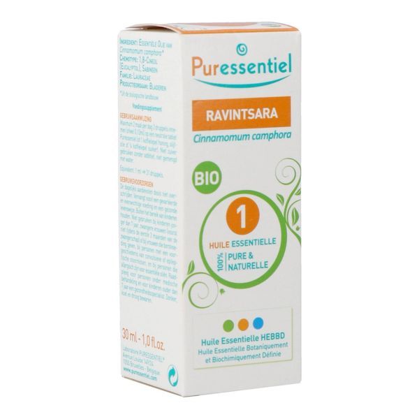 PURESSENTIEL HUILE ESSENTIELLE BIO COMPLEMENT ALIMENTAIRE Complément alimentaire, huile essentielle de ravintsara HEBBD, fl 30 ml
