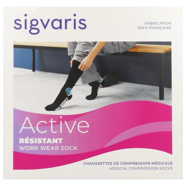 SIGVARIS 2 ACTIVE RESISTANT Chaussette médicale de compression classe 2, renforcée, pour femme, noir, long, medium (ref. 307246), paire