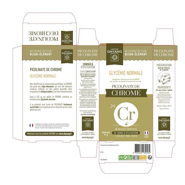 DAYANG PICOLINATE DE CHROME Gélule, complément alimentaire à base de chrome, bt 30