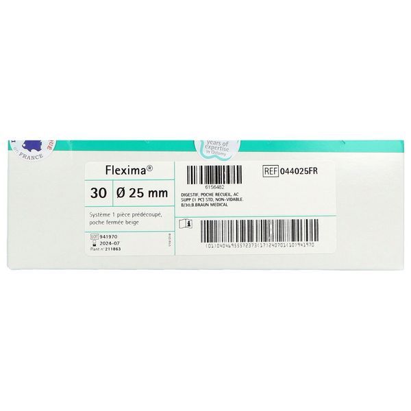 FLEXIMA Poche fermée système 1 pièce, avec filtre intégré, prédécoupée, opaque, diamètre 25 mm (ref. 044025FR), bt 30