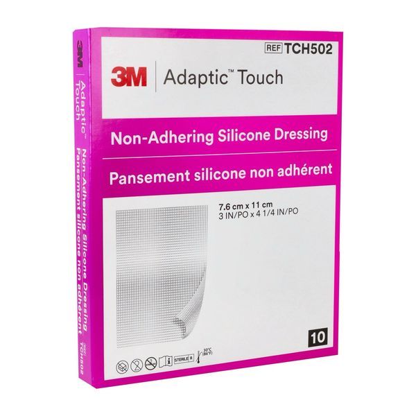 ADAPTIC TOUCH Pansement interface siliconé, non adhérent à la plaie, stérile, 7,6 cm x 11 cm (ref. TCH502F), bt 10