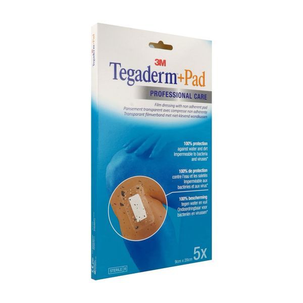 TEGADERM + PAD Pansement adhésif avec compresse absorbante, stérile, 9 cm x 20 cm (ref. 3590P), bt 5