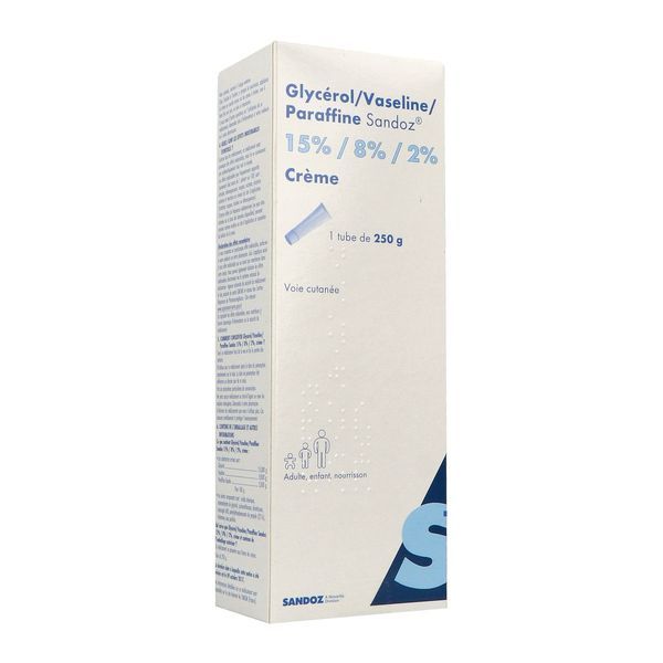 GLYCEROL VASELINE PARAFFINE SANDOZ Crème 15 %/8 %/2 %, tube 250 g