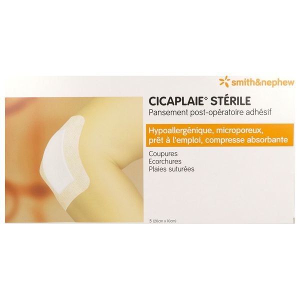 CICAPLAIE STERILE Pansement stérile, adhésif sur les 4 côtés, hypoallergénique, 20 cm x 10 cm (ref. 240315), bt 5