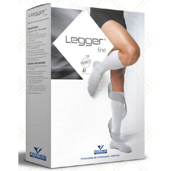 LEGGER 2 FINE Chaussette médicale de compression classe 2, pour homme, écru, long, taille 4, paire