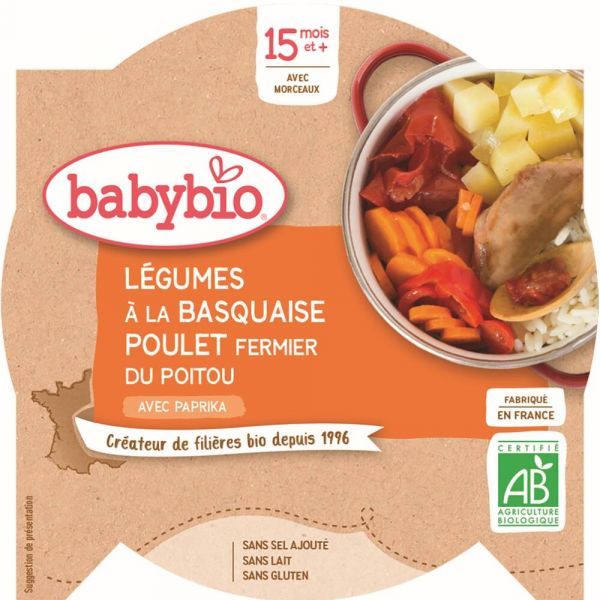 Babybio Menu légumes du soleil poulet basquaise riz BIO - dès 15 mois - 260 g
