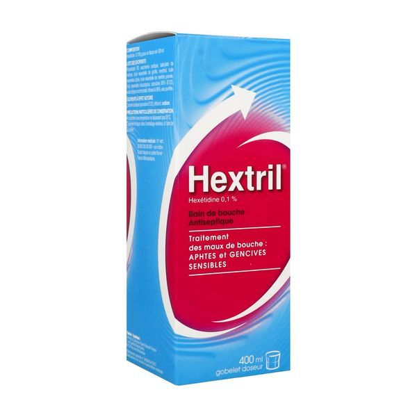 HEXTRIL Bain de bouche 0,1 %, flacon 400 ml avec godet doseur