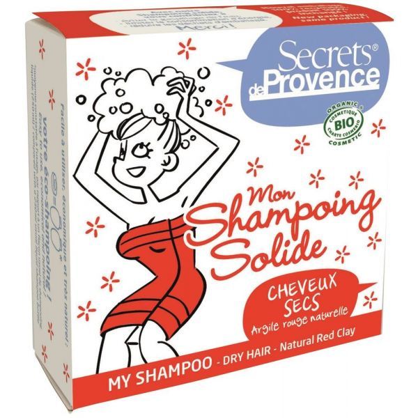 Shampoing solide à l'argile rouge sans sulfate BIO cheveux secs - étui carton 85 g