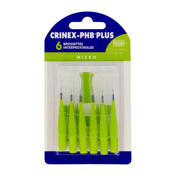 CRINEX - PHB PLUS Brossette interdentaire cylindrique compacte, micro plus, vert, blister 6
