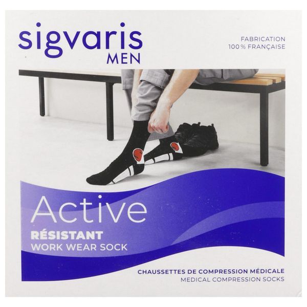 SIGVARIS 2 ACTIVE RESISTANT MEN Chaussette médicale de compression classe 2, renforcée, pour homme, noir, long, large (ref. 307255), paire