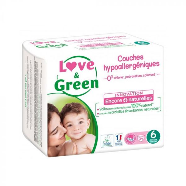 Love & Green Couches Hypoallergéniques 34 Couches Taille 6 (+15 kg)