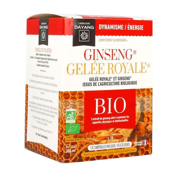DAYANG BIO COMPLEXES AMPOULE GINSENG - GELEE ROYALE Ampoule, complément alimentaire à base de ginseng et de gelée royale, bt 20