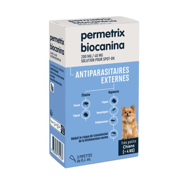 Permetrix Biocanina 200Mg/40Mg Sol Pr S-O Tres Petit Cn Jusqu A 4Kg Pipette 0,4 Ml 3