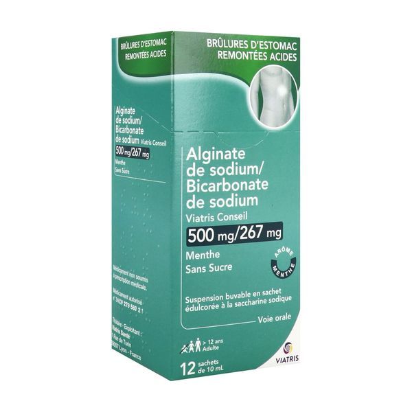 Alginate De Sodium / Bicarbonate De Sodium Viatris Conseil 500 Mg/267 Mg Menthe Sans Sucre B/12