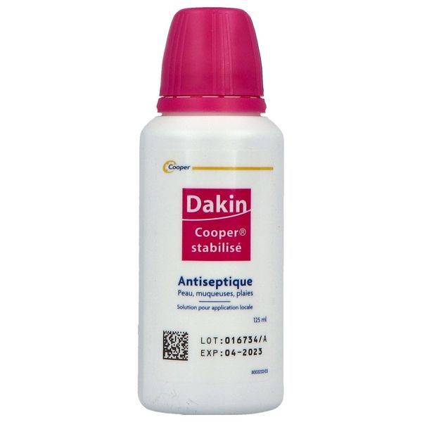 Dakin Cooper Stabilise Solution Pour Application Locale En Flacon 1 Flacon(S) Polyethylene Haute Densite (Pehd) Dioxyde De Titane Noir De Charbon De 1