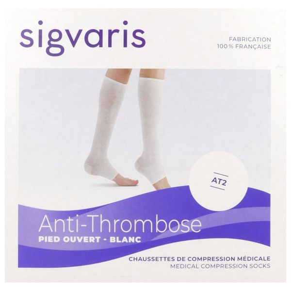 SIGVARIS AT2 Bas jarret médical de compression antithrombose, classe 2, pied ouvert, court, taille 1 (ref. 88646), paire
