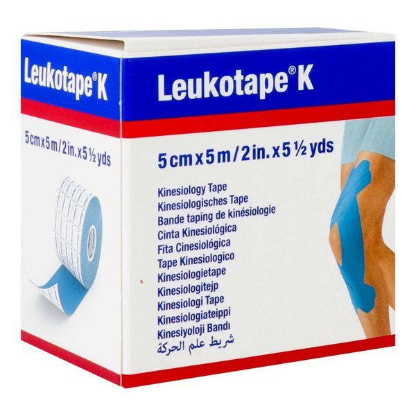 LEUKOTAPE K Bande élastique adhésive de kinésithérapie, bleu, 5 m x 5 cm (ref. 72978-00021), unité