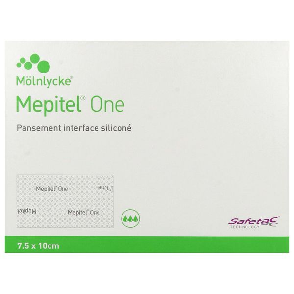 MEPITEL ONE Pansement interface transparent, siliconé d'un seul côté, stérile, 7,5 cm x 10 cm (ref. 289320), bt 10