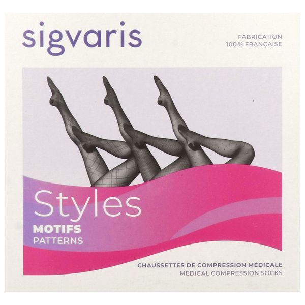 SIGVARIS 2 STYLES MOTIFS PLUMETIS Chaussette médicale de contention classe 2, pour femme, normal, large (ref. 316834), paire