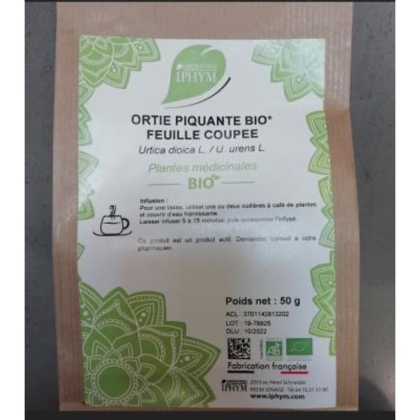 ORTIE PIQUANTE BIO FEUILLE COUPEE IPHYM Feuille d'ortie piquante bio, coupée, vrac, sac 50 g