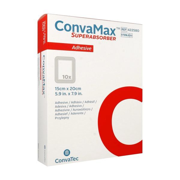 CONVAMAX SUPERABSORBANT ADHESIF Pansement hydrocellulaire superabsorbant adhésif, stérile, 15 cm X 20 cm, bt 10