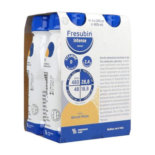 FRESUBIN INTENSE DRINK Denrée alimentaire destinée à des fins médicales spéciales, abricot pêche, 200 ml x 4