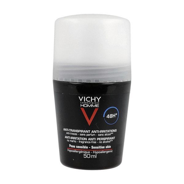 VICHY HOMME DEODORANT 48 H ANTITRANSPIRANT ANTIIRRITATIONS Roll'on déodorant antitranspirant, antiirritation 48 H, fl 50 ml
