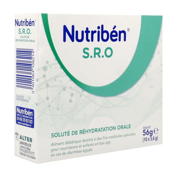 NUTRIBEN SRO SOLUTE DE REHYDRATATION ORALE Denrée alimentaire destinée à des fins médicales spéciales, bt 10