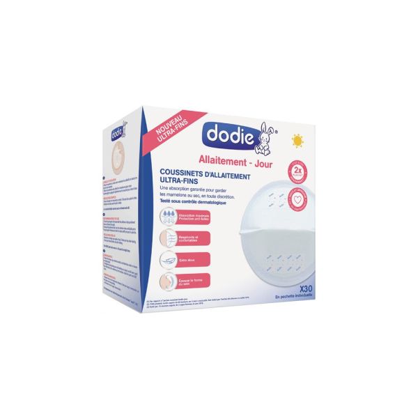 Dodie Coussinets D'Allaitement Jour Slim Avec 2 Adhesifs Paquet Blanc 30