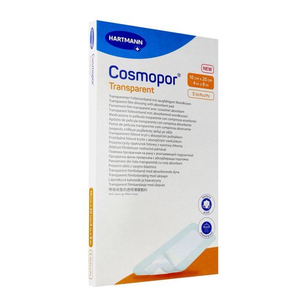 COSMOPOR TRANSPARENT Pansement film autoadhésif transparent, stérile, à usage unique, 10 cm x 20 cm (ref. 901057), bt 5