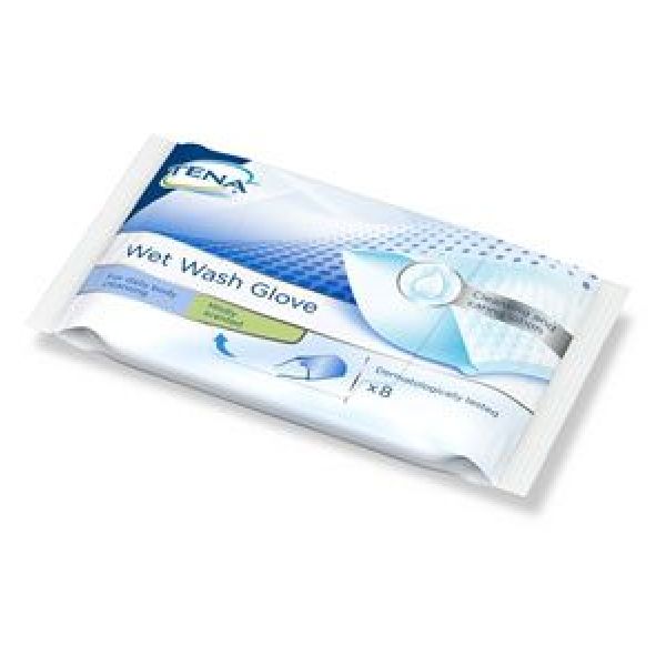 TENA WET WASH GLOVE GANT DE TOILETTE A USAGE UNIQUE SACHET DE 8