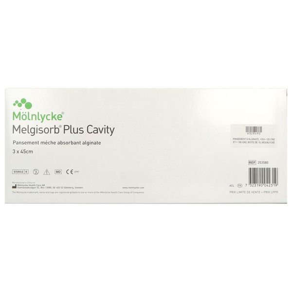 MELGISORB PLUS CAVITY Pansement d'alginate, mèche absorbante, hémostatique, stérile, (ref. 253580-00), bt 10