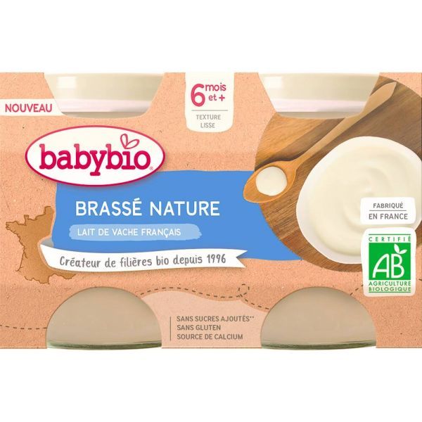 Babybio Brassé au lait de vache Français Nature BIO - pots 2 x 130 g