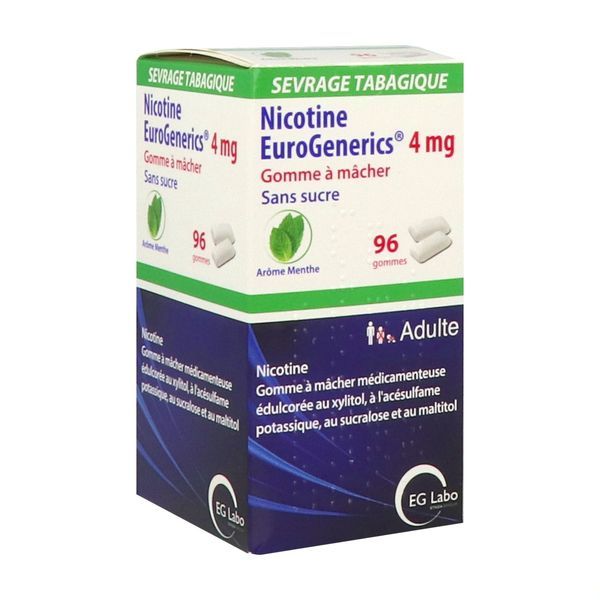 Nicotine Eurogenerics Menthe 4 Mg Sans Sucre Gomme A Macher Medicamenteuse Edulcoree Au Xylitol A L'Acesulfame Potassique Au Sucralose Et Au Maltitol