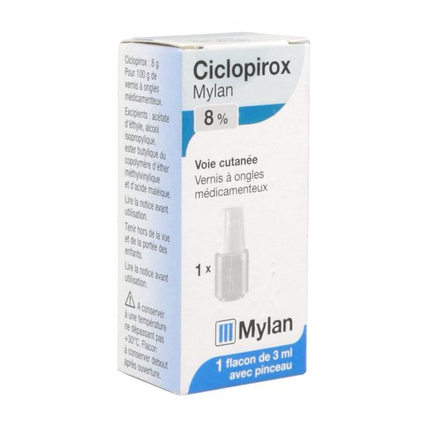 CICLOPIROX VIATRIS Vernis à ongles médicamenteux 8 %, boîte 1 flacon 3 ml avec pinceau applicateur
