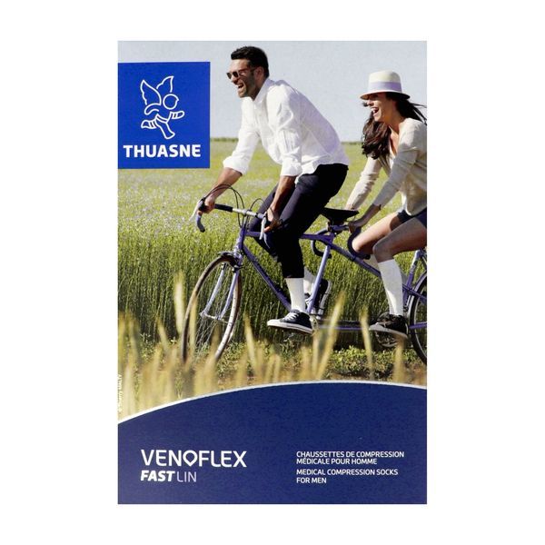 VENOFLEX 2 FAST LIN HOMME Chaussette médicale de compression classe 2, côtelée, pour homme, noir, long, taille 4, paire