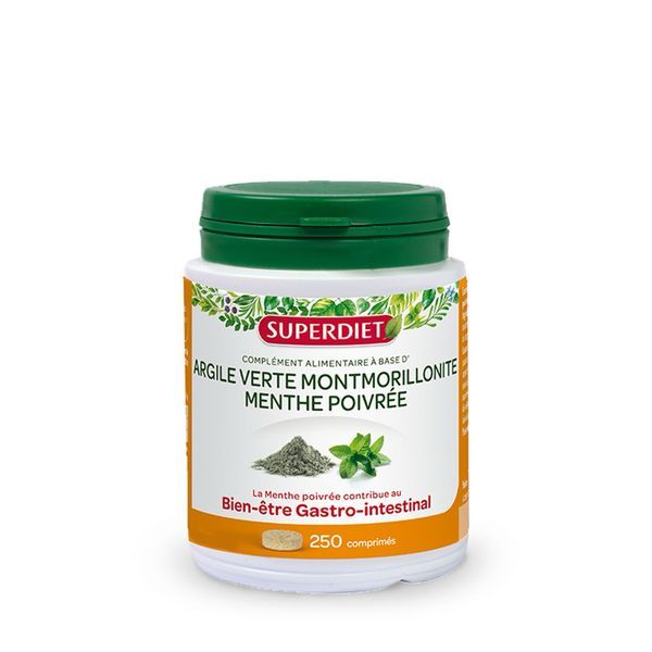 SUPERDIET ARGILE VERTE Comprimé, complément alimentaire à base d'argile verte et de menthe poivrée, bt 250