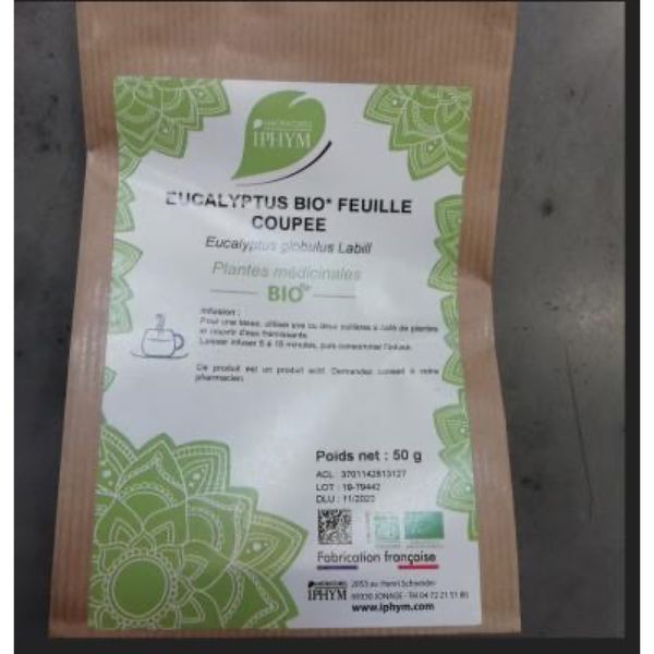 EUCALYPTUS BIO FEUILLE COUPEE IPHYM Feuille d'eucalyptus bio, coupée, vrac, sac 50 g