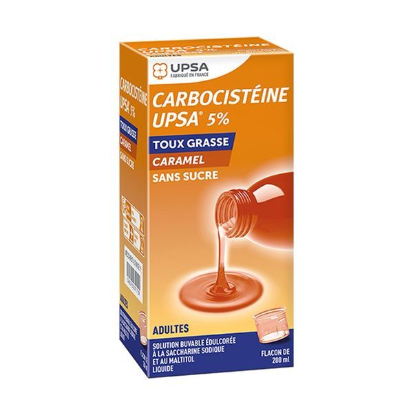 Carbocisteine Upsa 5% Adultes Sans Sucre Solution Buvable Edulcoree A La Saccharine Sodique Et Au Maltitol Liquide B/200