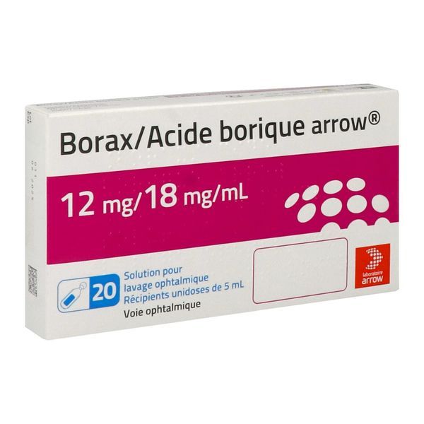 BORAX/ACIDE BORIQUE ARROW Solution pour lavage ophtalmique 12 mg/18 mg/mL, boîte 20 récipients unidoses 5 ml