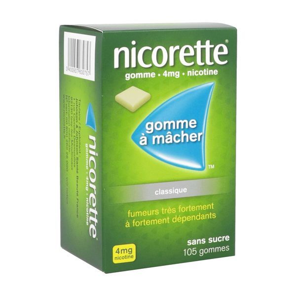 NICORETTE SANS SUCRE Gomme à mâcher médicamenteuse 4 mg, boîte 105