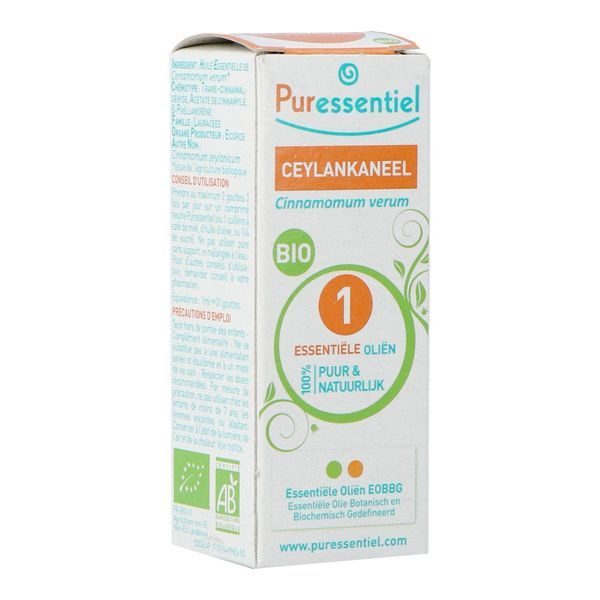 PURESSENTIEL HUILE ESSENTIELLE BIO COMPLEMENT ALIMENTAIRE Complément alimentaire, huile essentielle de cannelle de Ceylan HEBBD, fl 5 ml