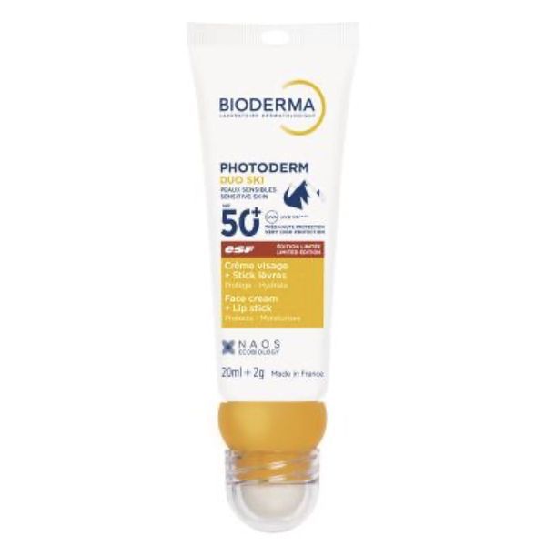 PHOTODERM DUO SKI PEAUX SENSIBLES SPF 50+ Crème solaire visage + stick solaire labial très haute protection, SPF 50+, 20 ml + 2 g
