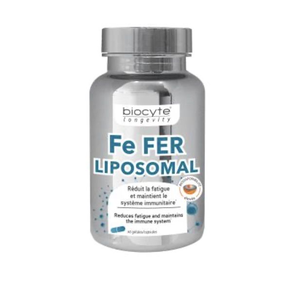 BIOCYTE FE FER LIPOSOMAL Gélule, complément alimentaire à base de fer, vitamine C et B12, pilulier 30