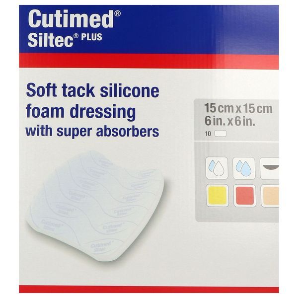 CUTIMED SILTEC PLUS Pansement hydrocellulaire stérile, très absorbant, 15 cm x 15 cm (ref. 73288-03), bt 10