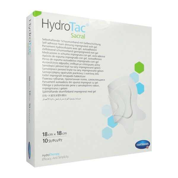 HYDROTAC SACRAL Pansement hydrocellulaire, à bord adhésif, spécial région lombosacrée, 18 cm x 18 cm (ref. 685827), bt 10